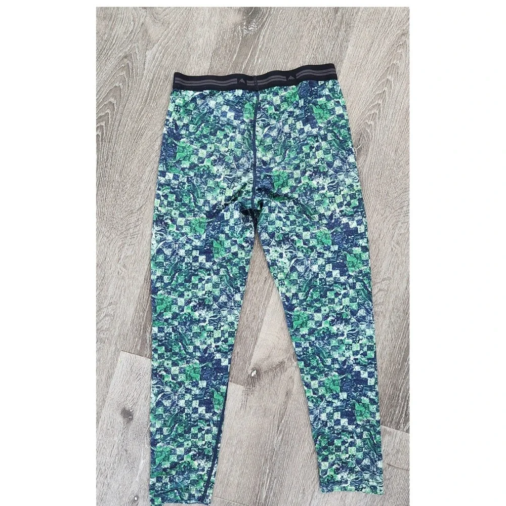 Burton Lightweight Base Layer Leggings Green Blue Checkered Marble Kids M 10